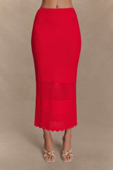 Madeline Scallop Knit Midi Skirt - Red